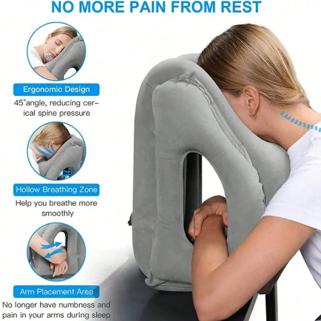 Inflatable Travel Pillow, Airplane Neck Cushion, Sleep Pillow, Portable Head Neck Support, Ergonomic Design, Relieves Neck Shoulder Pain, Suitable for Plane Car Bus Office, Supportive Head Cushion, Neck Rest Cushion