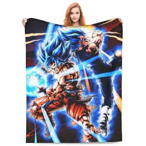 Soft Funny Throw Blanket Goku Blanket Cozy Flannel Throw Warm Couch Blanket Travel Blanket for Anime Fans, Teens, Adults, Living Room, Dorm, Gaming Setup