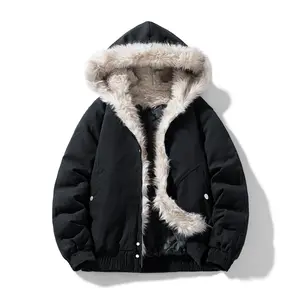 Men's Fur Collar Hooded Jacket Cotton Coat Winter Thick Warm Outerwear for Cold Weather Comfortable & Breathable