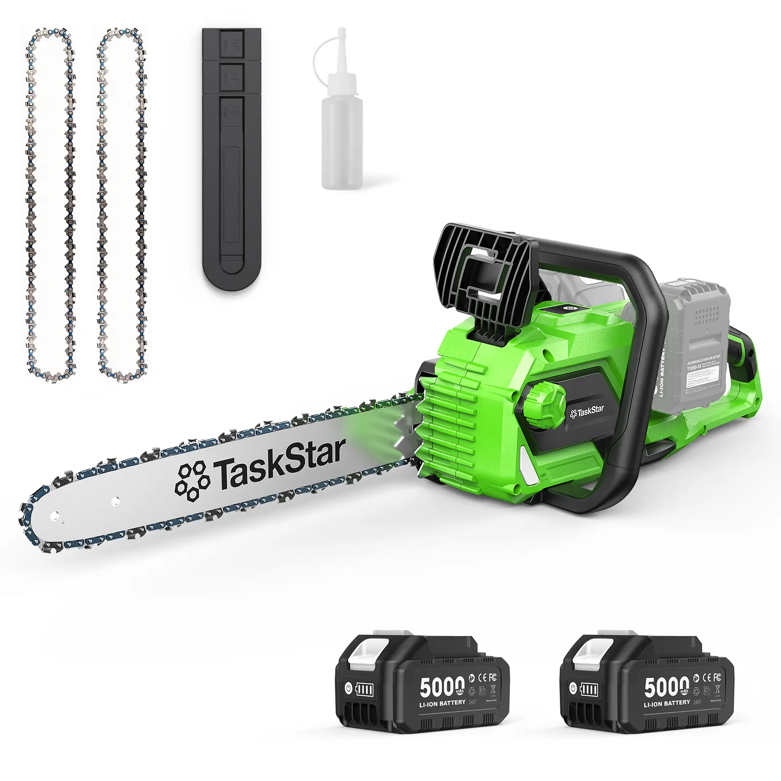 Taskstar 16-in 40V Cordless Chainsaw Kit, 40V Power Source, 2*5000mAh Batteries, Tool-free Chain Adjustment, Automatic Lubrication, Ideal for Tree Trimming & Woodcutting, Great Gift for Men
