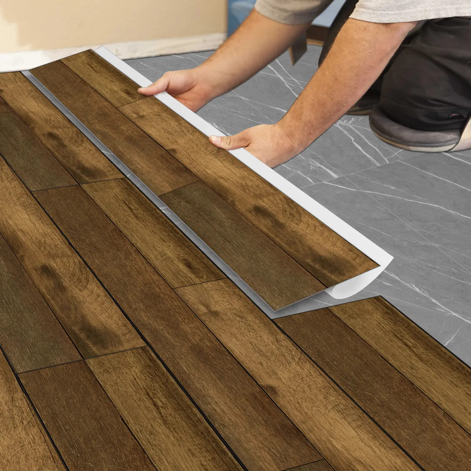 Self-adhesive Heavy Duty PVC floor tiles, Floor Tiles Peel And Stick Waterproof, Durable PVC Material, wood grain appearance, waterproof and stain resistant, suitable for bathroom, kitchen, 36 inches x 6 inches