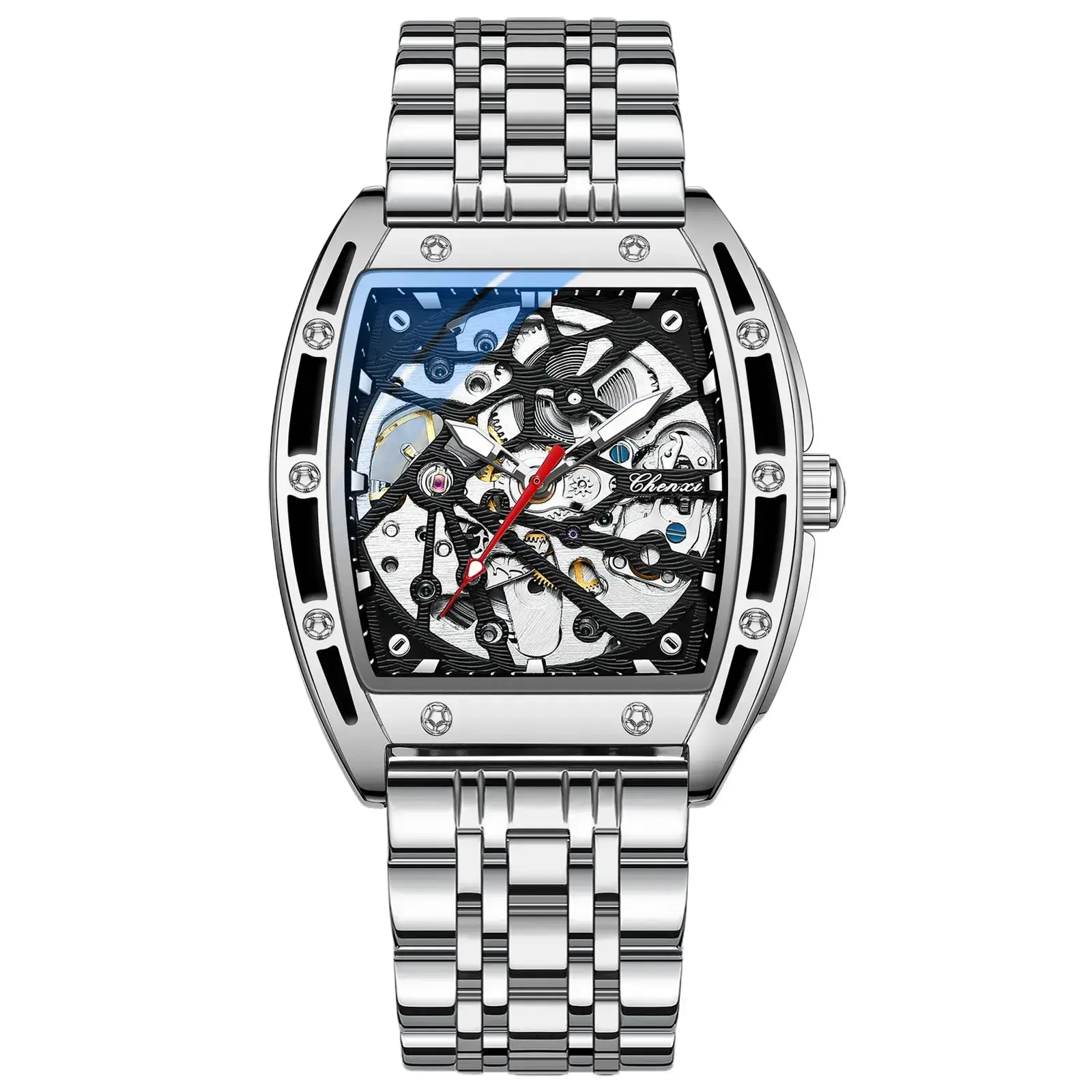 J-CHENXI 8845 Men’s Automatic Mechanical Watch Skeleton Dial Fashion Wristwatch