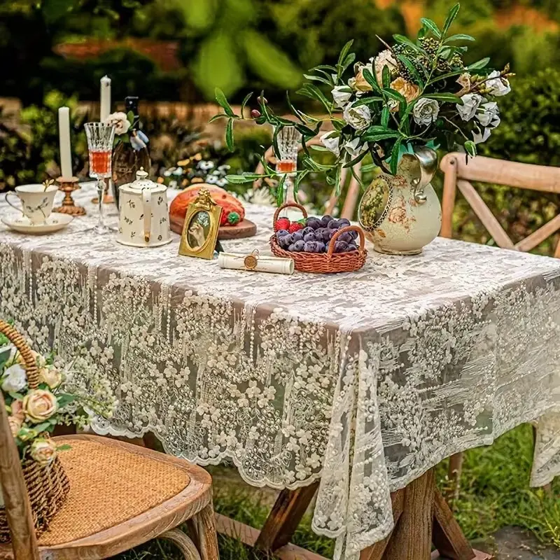Elegant Lace Embroidered Tablecloth, Vintage Floral Design, Country Farmhouse Cottage Style, Ambiance, Perfect for Outdoor Dining Room Decor, Wedding, Event