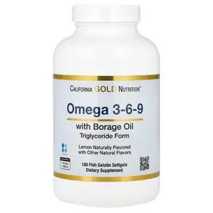 California Gold Nutrition Omega 3-6-9s, with Omega-3 Fish Oil and Borage Seed Oil, EPA, DHA, GLA, and Linoleic Acid, Natural Lemon, 180 Fish Gelatin Softgels