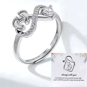 Angel's Foot Ring: A stylish heart and foot design with rhinestone embellishments. A fashionable piece of jewelry suitable for everyday wear, perfect as a gift, especially for Mother's Day!