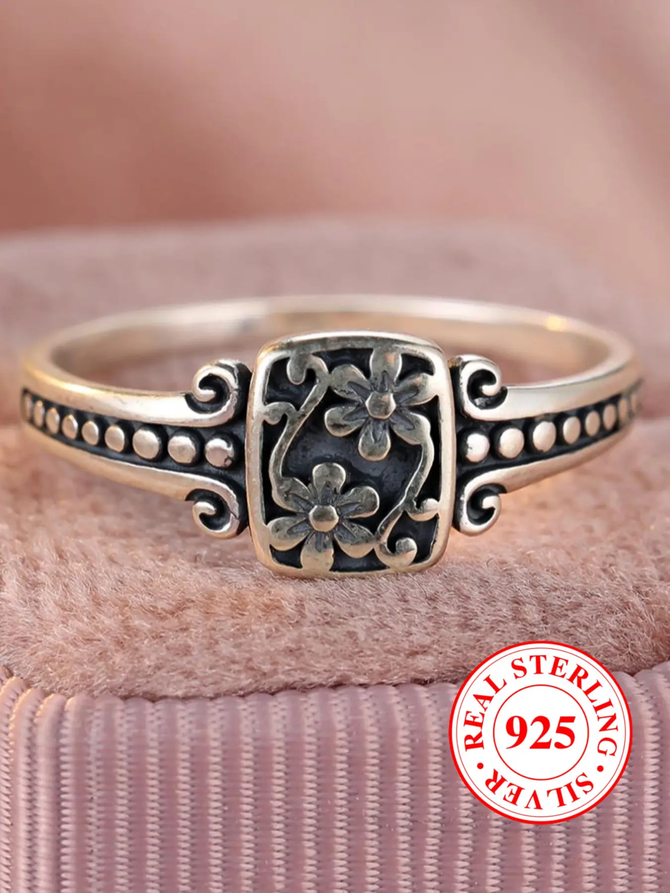 S925 Sterling Silver Vintage Flower Design Ring, Floral Design Ring, Elegant Everyday Ring, Elegant Casual Ring, Fashion Accessories for Both Men & Women, Trendy All-match & Exquisite Jewelry for Birthday Gift, Real Rings