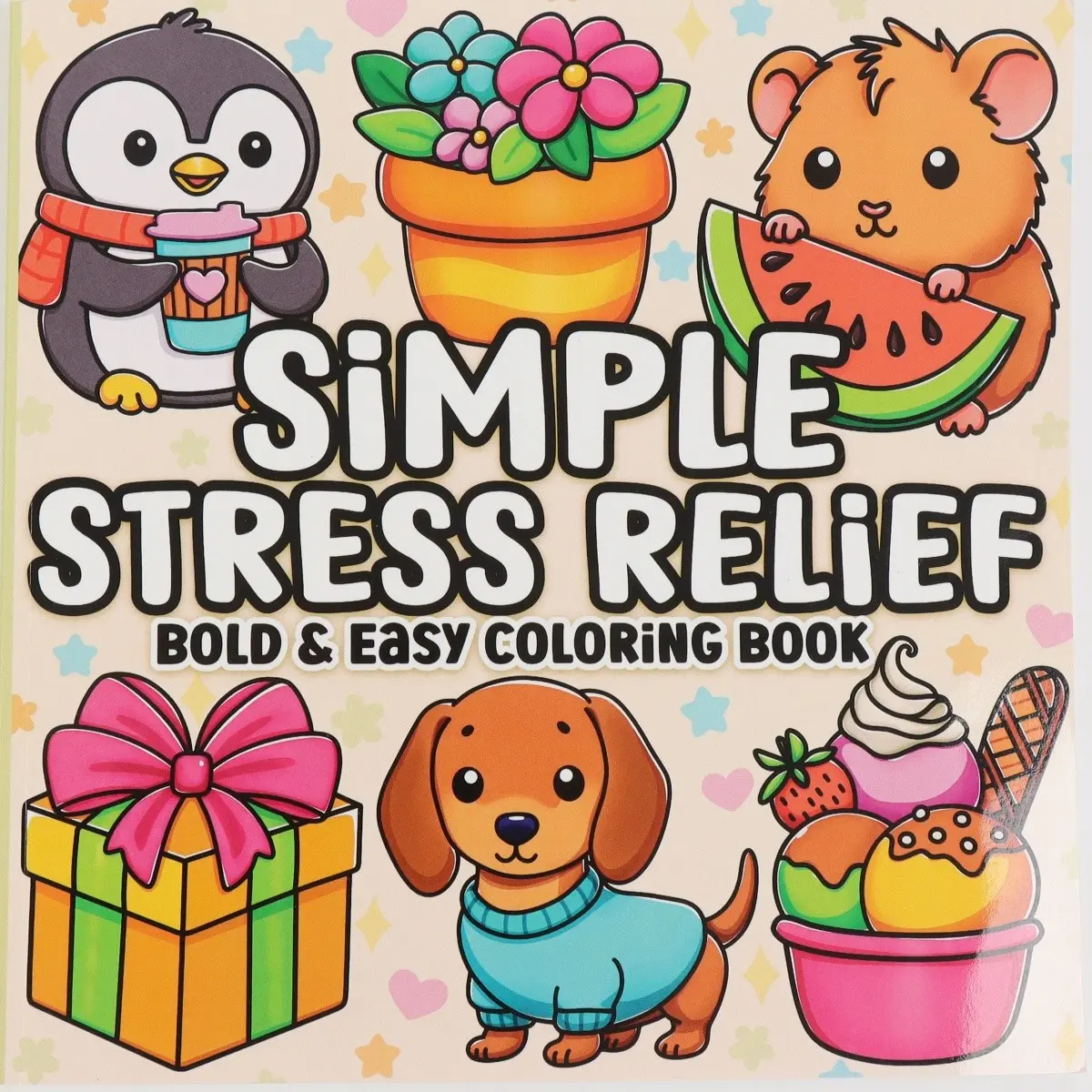 Stress Relief, Illustrated Coloring Book, Cute Animals & Sweet Treats with Bold Illustrations for Instant Calm, Easy & Fun for Adults, Compact Therapeutic Activity #ColoringForAdults #StressRelief #CuteArt #MoodBooster