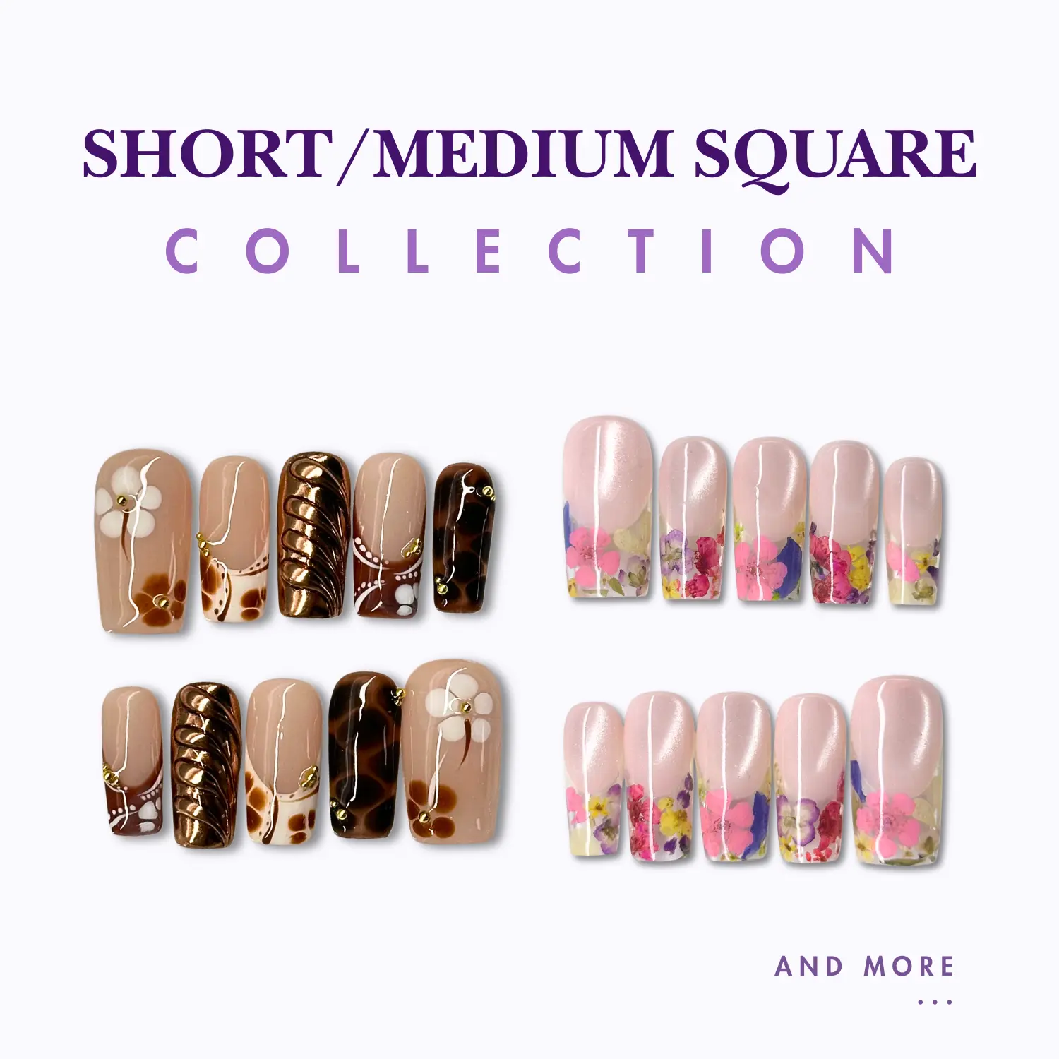 NailPhoria SHORT/MEDIUM SQUARE Collection - Handmade Press-On Nails | Reusable, Salon-Quality, Long-Lasting, Glossy Design