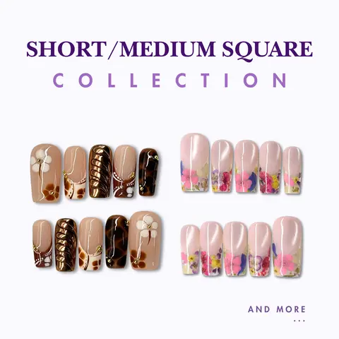 NailPhoria SHORT/MEDIUM SQUARE Collection - Handmade Press-On Nails | Reusable, Salon-Quality, Long-Lasting, Glossy Design