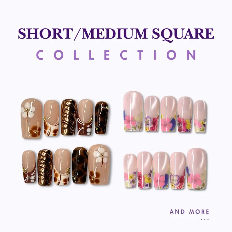 NailPhoria SHORT/MEDIUM SQUARE Collection - Handmade Press-On Nails | Reusable, Salon-Quality, Long-Lasting, Glossy Design
