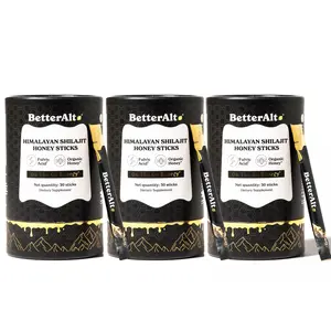 B2G1 of BetterAlt GOLD+ Shilajit Honey Sticks | Caramel, Cinnamon and Classic Flavors | Helps Boost Energy | Lab-Tested for Purity