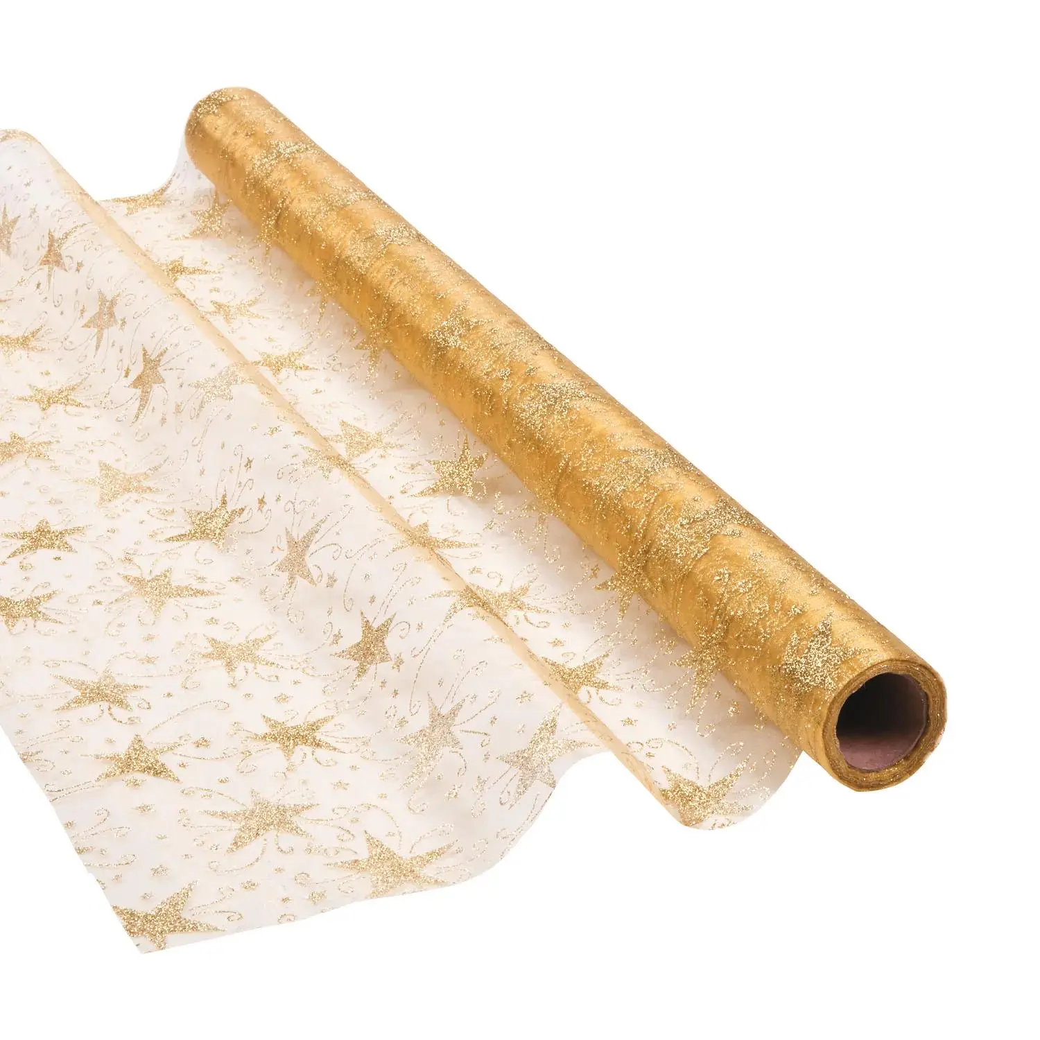 Gold Glitter Star Fabric Roll