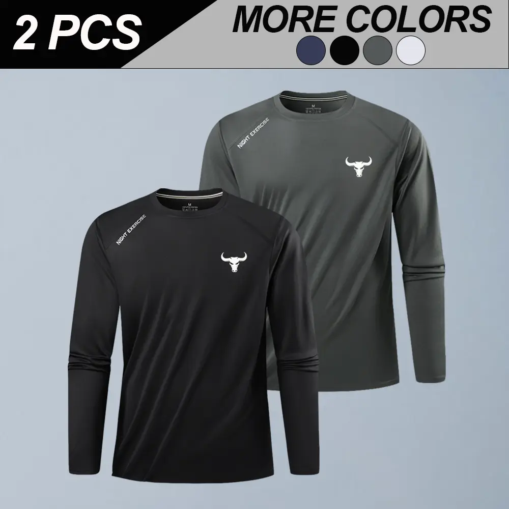 Men’s comfortable long-sleeve printed sports T-shirt—ideal for night runs, morning workouts, basketball, badminton, and outdoor casual wear; lightweight crew-neck top available in multiple colors; a professional sports base layer suitable for everyday cas