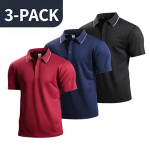 3-Pack Men’s Sports Collar Polo Shirts, Quick Dry & Breathable, Short Sleeve Tops for Golf, Business Casual