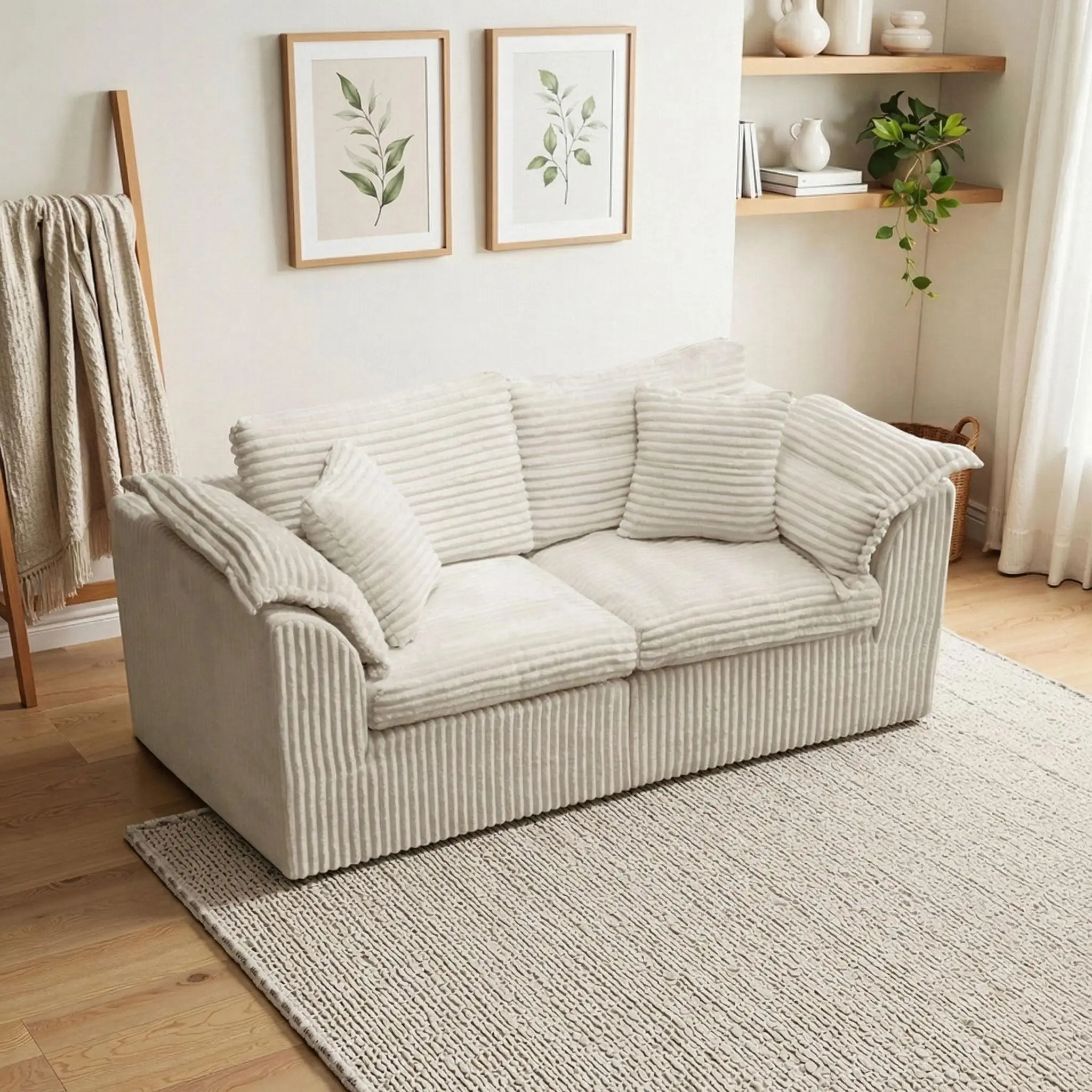 QIMENG L-Shaped Boneless Modular Sectional Sofa with Ottoman & Pillows, Deep Seat Cloud Sectional Couch, Removable Covers, Soft Cushion Support, High Back Linen Beige Indoor Living Room Furniture, Multi-Package Shipping, Boneless Sectional Couch summervib