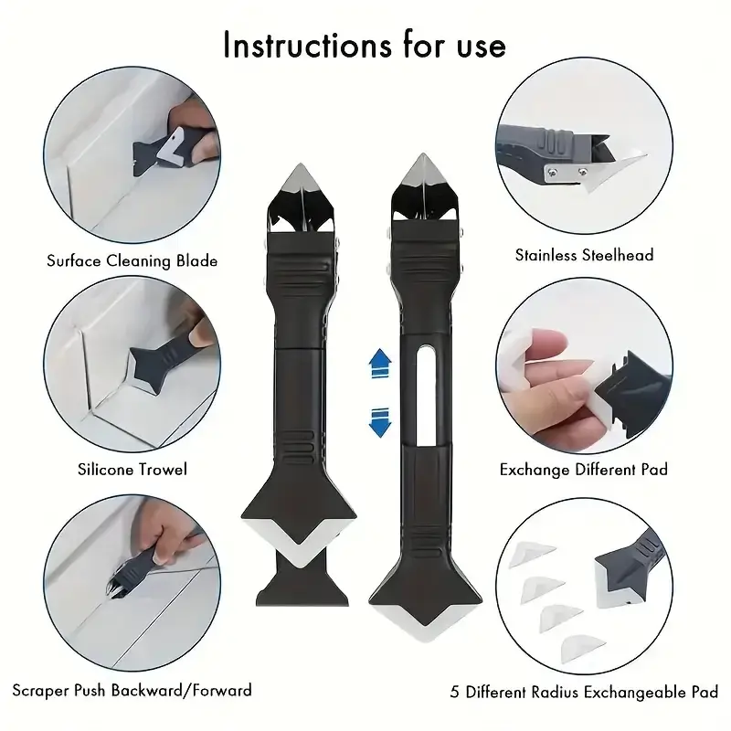 Silicone Caulking Tool Set with Joint Knife, Replacement Silicone Seals & Adhesive Residue Scraper, Essential for Kitchen & Bathroom Repair