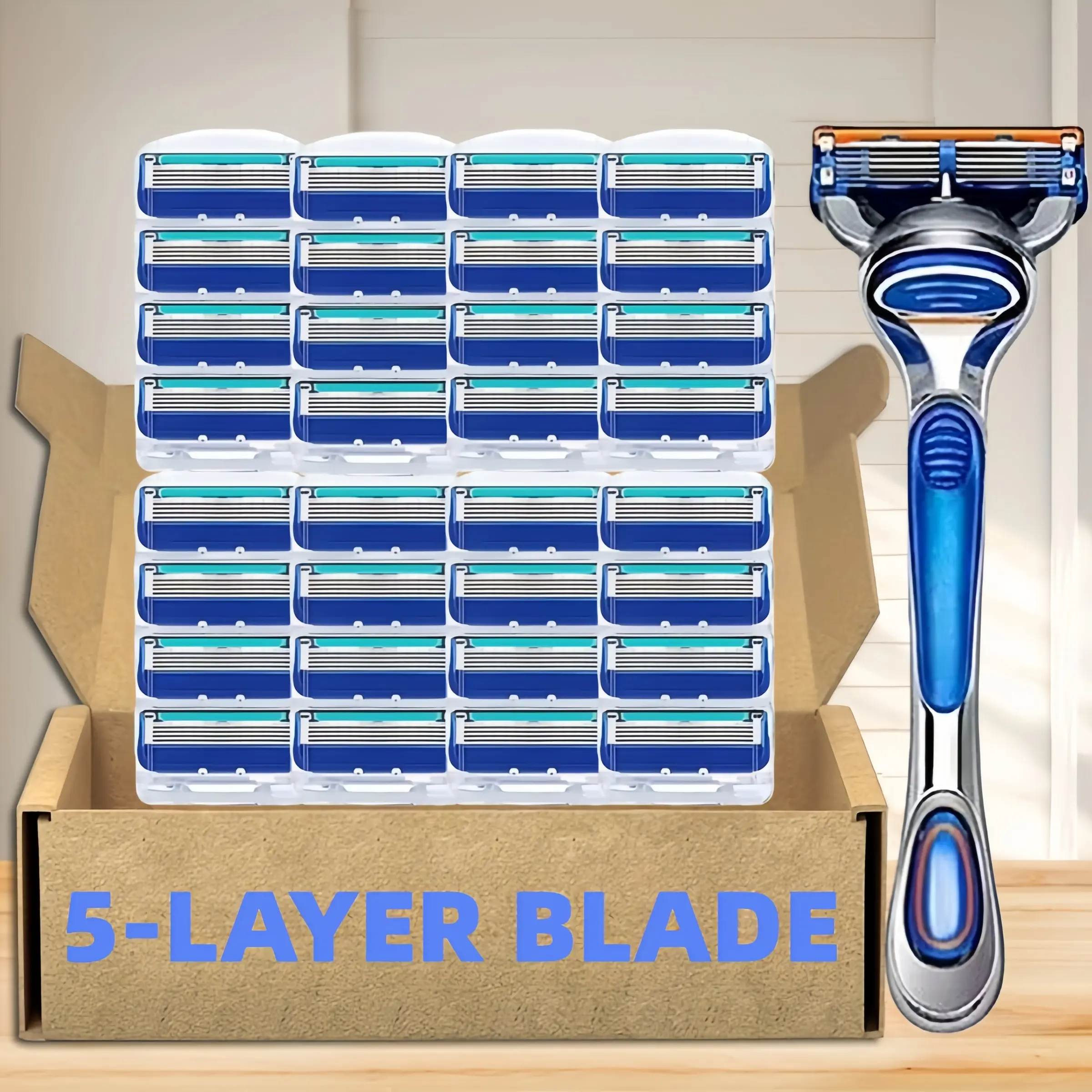 Classic Men's Manual Shaving Kit, Shaving Tool, Shaving Razors, Manual Shaver, 5 Layer Stainless Steel Blades, Rust-Resistant, Easy to Use and Replace, Washable Whole Piece