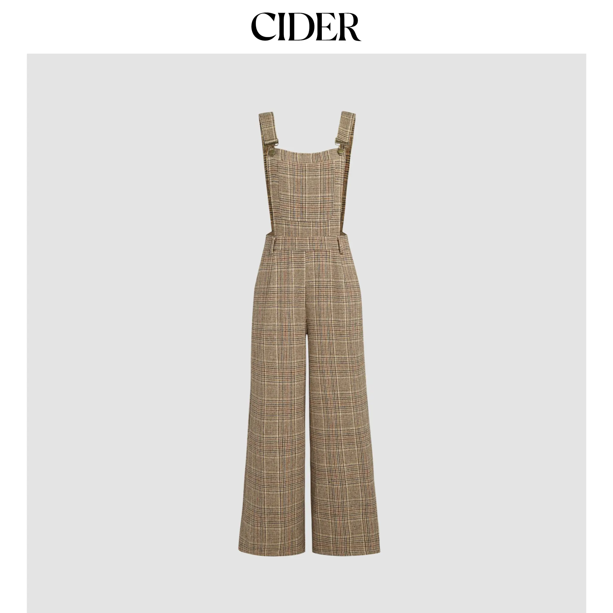 Cider Women's Fitted, Houndstooth, Square-Neck, Buckle-Up Casual Overalls (Sizes 2-10)