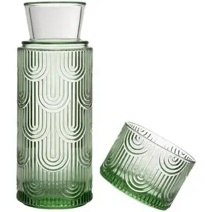 Mouthwash Dispenser, Bedside Water Carafe with Cup And Glass Set, Mouth Wash Dispensers for Bathroom, 21.6 Oz Glass Mouthwash Container with 6 Oz Drinking Cup As Lid (Green)