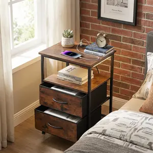 Homy Casa Anby 19" LED Nightstand Smart Side Table with USB Charging 2 Drawers RGB Mood Light Modern Bedroom Accent Table