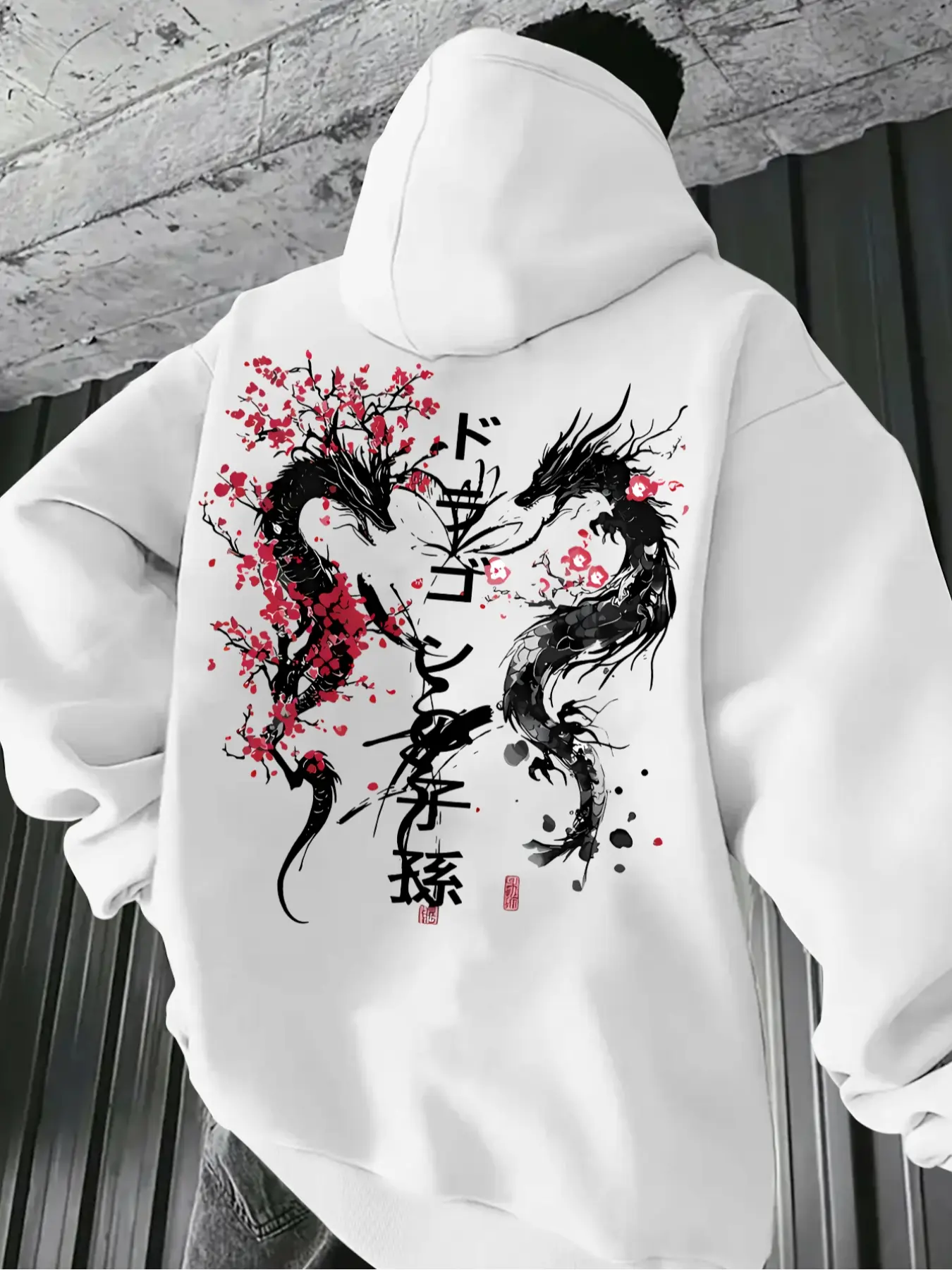 Men's Casual Hooded Sweatshirt with Japanese Dragon Print, Soft Polyester Fabric, Drawstring Pocket Long Sleeve Pullover Graphic Print Hoodie for Fall & Winter Hoodie Sweatshirt, Casual Streetwear Hoodie