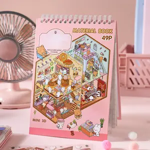 49 sheets 3D cartoon small house miniature scene sticker book PET waterproof material cartoon style DIY scenery decoration scrapbook material stickers