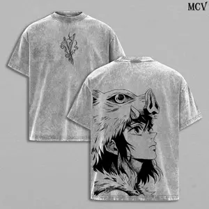 Inosuke - Demon Slayer Anime Double Printed Vintage Washed Tee Unisex Oversize Anime Manga Washed Heavyweight Cotton T-shirt, Gift For Anime Fan, Anime Lover
