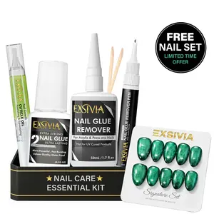 Exsivia Nail Care Essential Kit - Bundle With Nail Glue, Nail Glue Remover, Cuticle oil & Nail Glue Remover