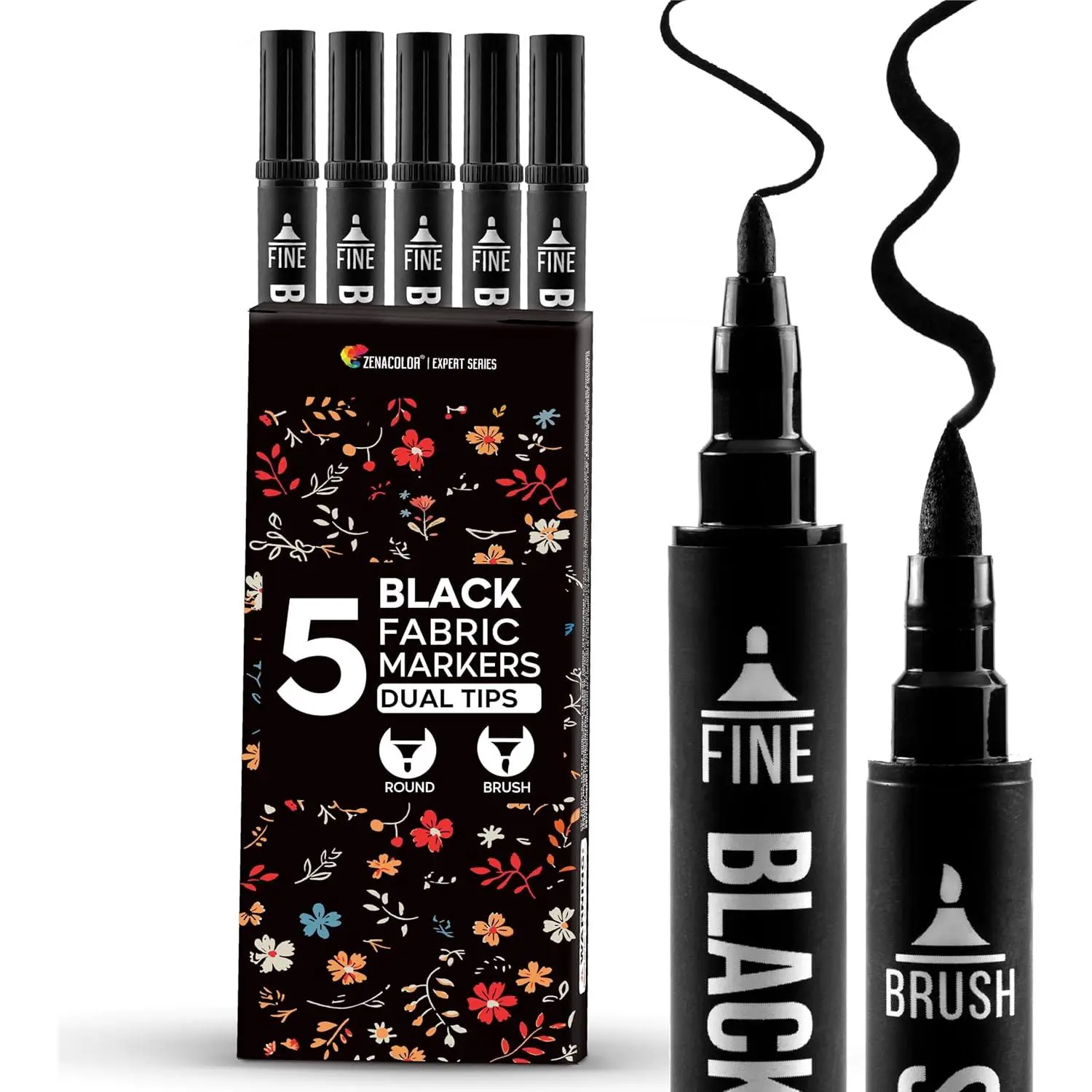 5 Dual-Tip Black Fabric Markers Permanent for Clothes - Fabric  Pens for Personalizing Shirts Bags Hats Canvas and Textiles
