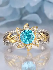 Women's Elegant Copper Ring with Artificial Zircon Flower Design, Perfect for Weddings, Engagements, Parties & Gifts, Bridal rings