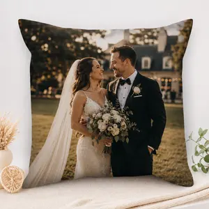 Custom Wedding Cushion Personalized Photo Pillow 15.7/18.1 inch - Double-Sided Print, Cotton Drill Cover, Polyester Filled Keepsake for Couples