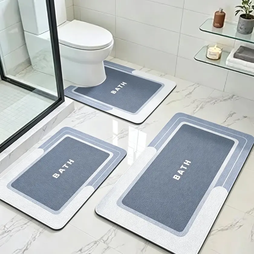 3-Pack Thick Quick-Dry Absorbent Bath Mat Set, Non-Slip Rubber Back Magic Water-Lock Floor Rugs for Bathroom, Shower