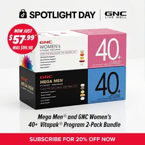 2 Boxes of GNC 40+ Vitapak: Curated Supplements for Women/Men 40+,Stress Support,Bone Health & Omega-3s, Healthcare, Edible Dietary Supplement, Overall Wellness, Fitness