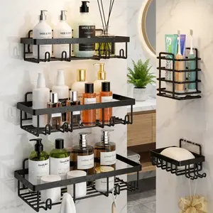 2026 Petit Bits  5-Pack Bathroom Accessories Set Rust-Proof Waterproof No Drilling Shower caddy Storage Rack with Toothbrush Soap Holder Large Capacity Minimalist Design Holiday Haul Deal Christmas Gift kitchen shelving