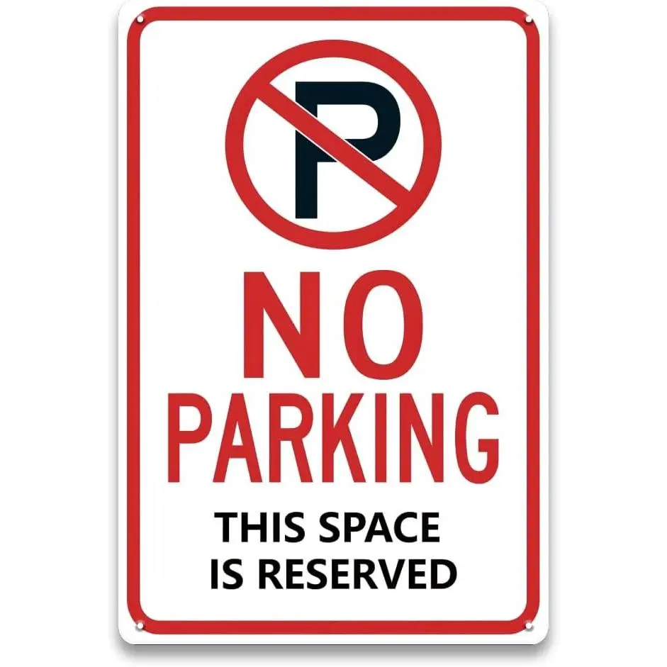 Reserved Parking Iron Sign (8x12 in), UV-Protected Weatherproof Metal Signage for Home Decor, Wall Hanging, Easy Installation, Indoor-Outdoor Use (1pc, White/Black/Red)