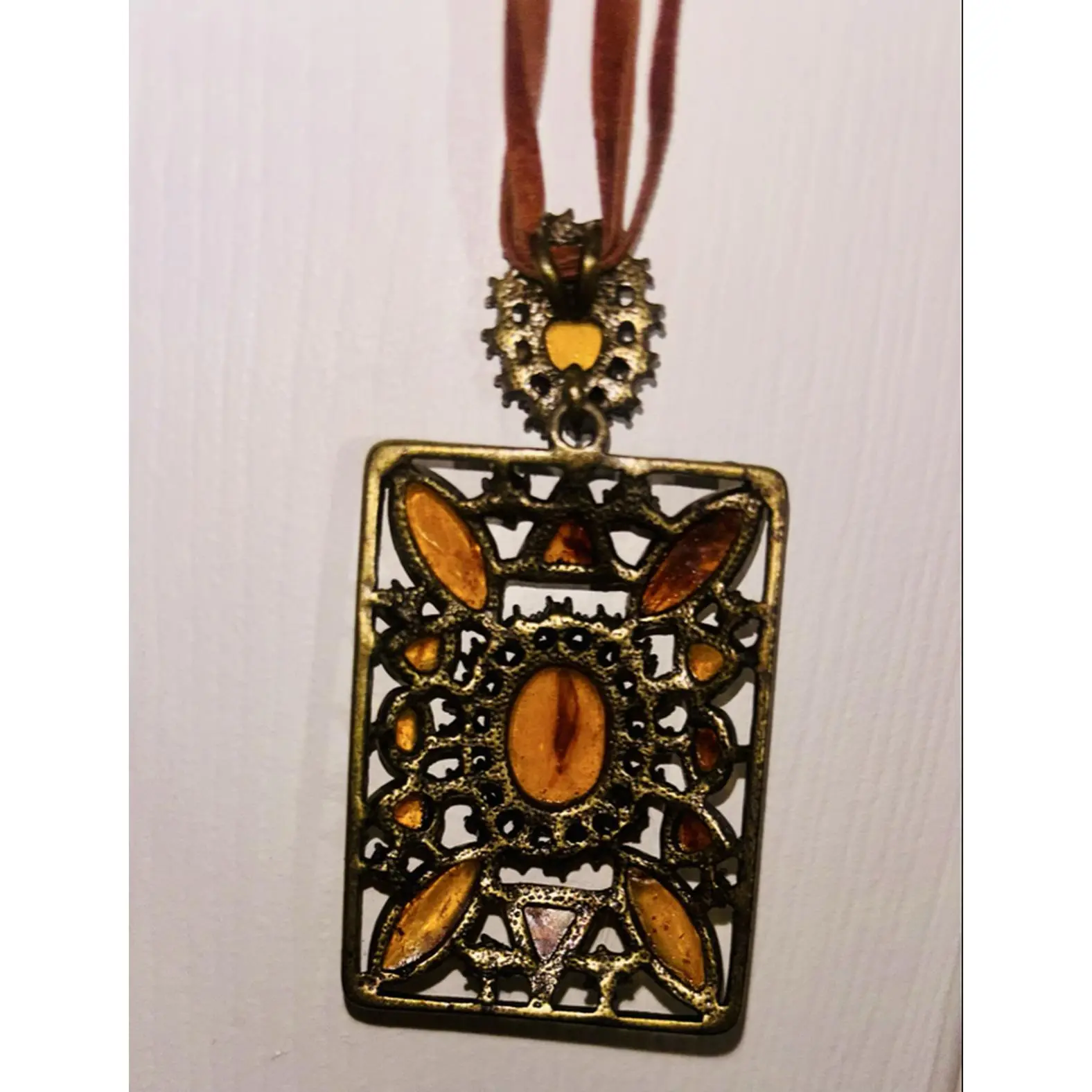 Antique Amber Pendant Set in Various Stones Bohemian Style Resale Jewelry