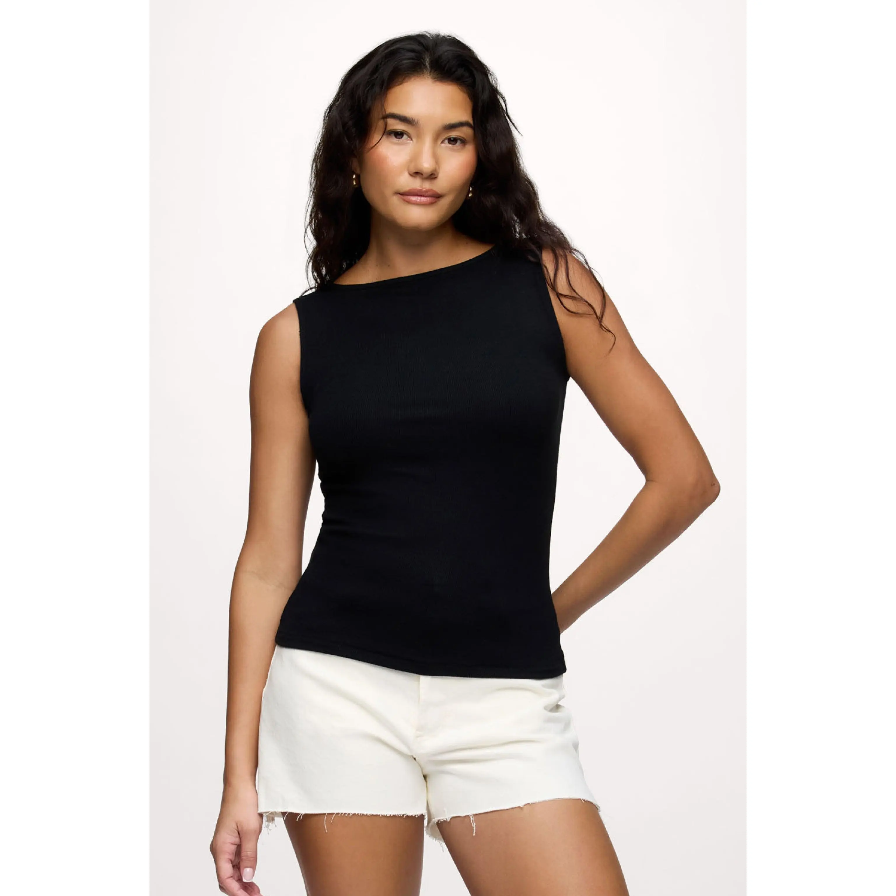 Women's Basic Rib-Knit Solid Tank Top - Boat Neck, Sleeveless, Fitted, Pull-On, High-Stretch Brafriendly Slinky Jersey Camisole for Casual Wear (Women's Tanks & Camis)
