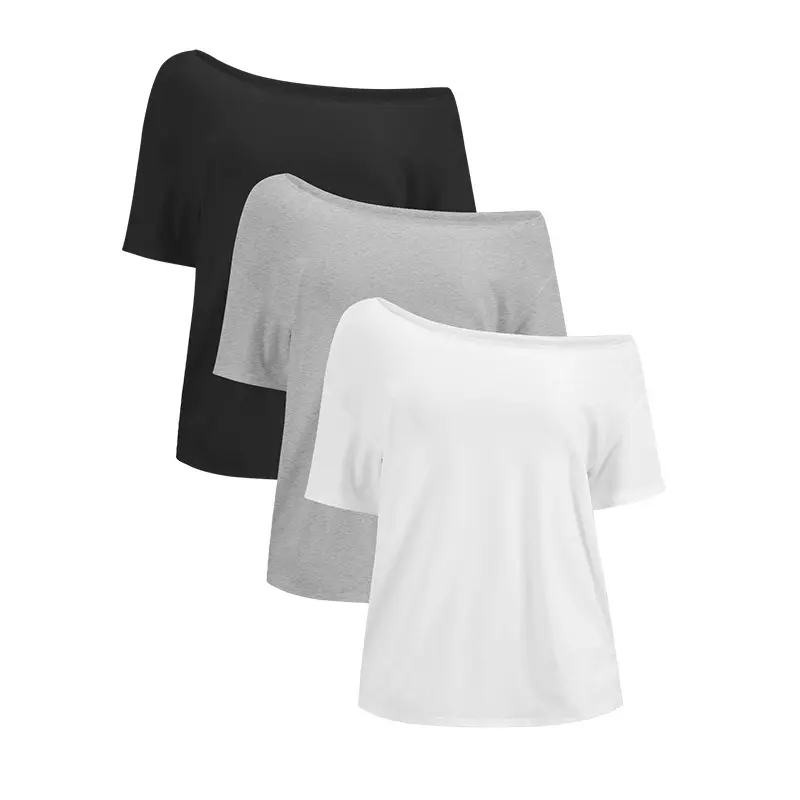 Off-the-Shoulder Loose T-Shirt | Casual Asymmetrical Cold-Shoulder Top,Bare-Shoulder Loose T-Shirt | Effortless Casual Off-the-Shoulder Top