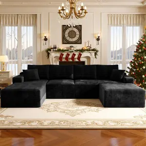 【Deals For You Days】3 or 2 Packages Shipping NMXVXMN 132"Sectional Cloud Sofa with Ottoman forLiving Room, U/L Shaped Modular Floor Boneless Couchwith Chaise, Plush Corduroy, No Assembly Required, BigComfy Couches Set with Fluffy Memory Foam