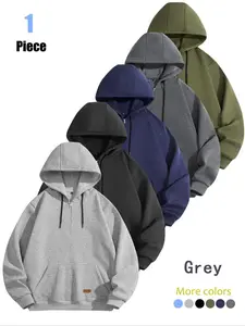 Men's Fall Hooded Sweatshirt, Solid Color Half-Zip Pullover, Fleece Lined Warm Casual Wear, Loose Fit Street Style