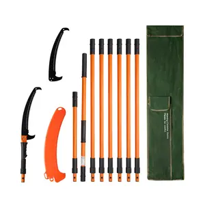 VEVOR Manual Pole Saw, 4.46-26.4 ft Extendable Tree Pruner, Sharp 65Mn Steel Blade, Lightweight Fiberglass Handle Pole, Two Double-Hook Saws for High Branch Trimming, Pruning Tool for Palms, Shrubs