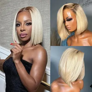 200% Density Wear and Go Blonde Wig Human Hair 2.0-613 Upgraded Roots Color Natural Blonde Bob Wig for Women 5X5 UHD Pre-Cut Lace Wigs No Mix Fiber Brazilian Virgin Hair 10 Inch Msviki Eyelashes