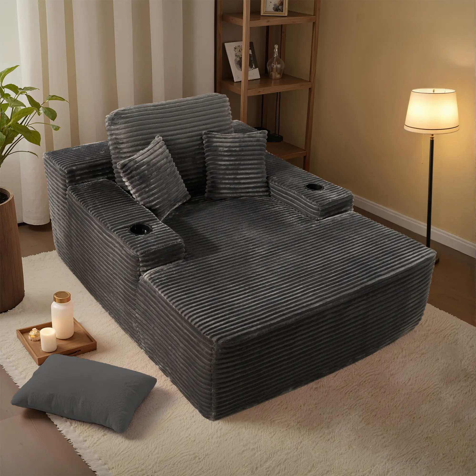 【Black Friday & Cyber Monday Deal】OOSWIFT 49" Oversized Chaise  With CUp Holder Lounge Indoor, Upholstered Sofa Bed, Sleeper Couch Reading Fluffy Plush Cloud Sofas Couches for Living Room, Plush