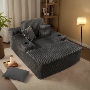 【Black Friday & Cyber Monday Deal】OOSWIFT 49" Oversized Chaise  With CUp Holder Lounge Indoor, Upholstered Sofa Bed, Sleeper Couch Reading Fluffy Plush Cloud Sofas Couches for Living Room, Plush