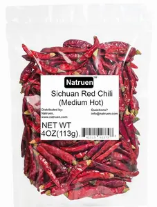 Natruen Whole Dry Szechuan Chinese Red Chili Pods 4 Oz (Medium Hot), Spicy Sichuan Dried Red Hot Chilies for Chili Oil, Paste, and Sauce