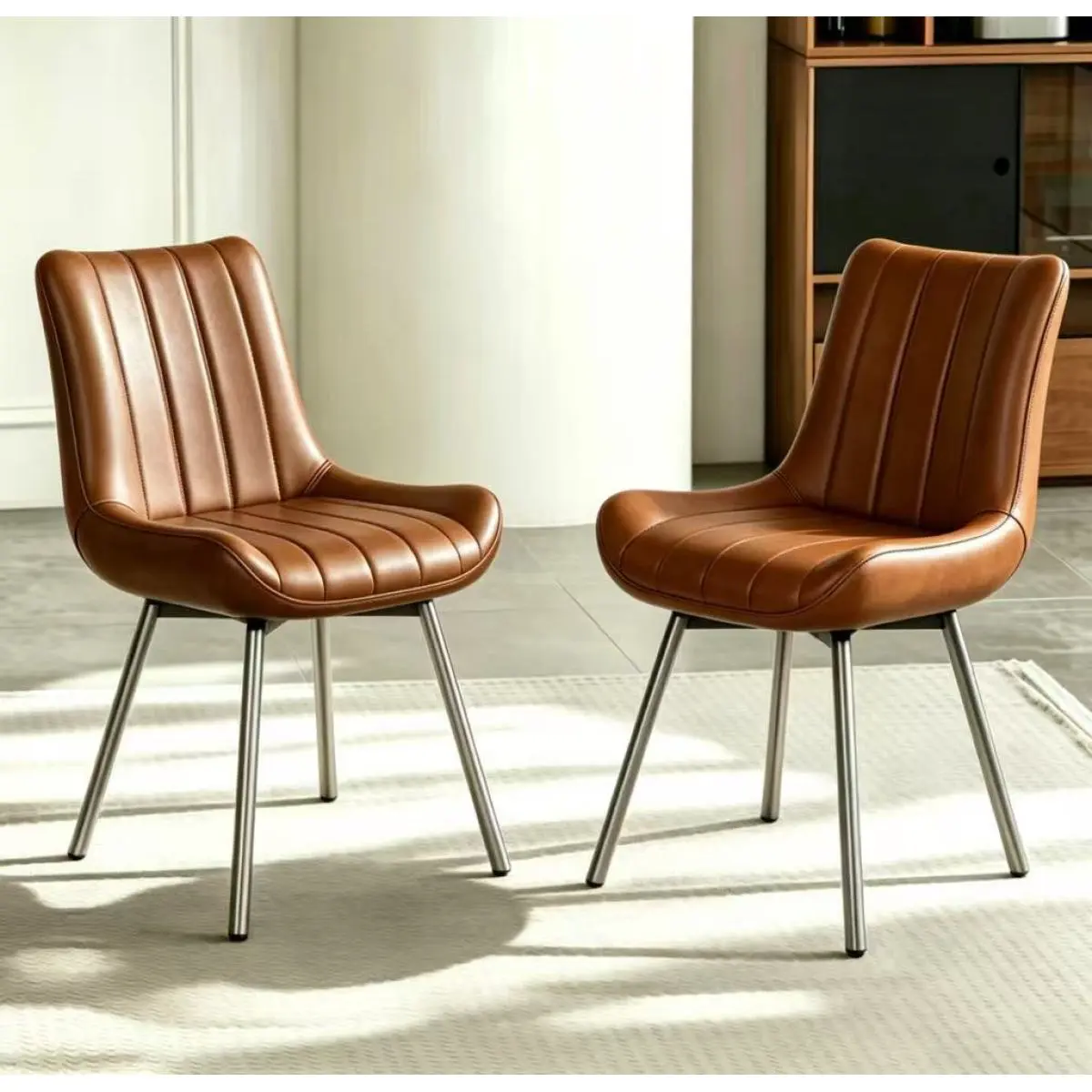 2 Brown/Black PU Leather Dining Chairs Set of 2 for Kitchen Dining Room Comfortable Upholstered Seating with Sturdy Frame