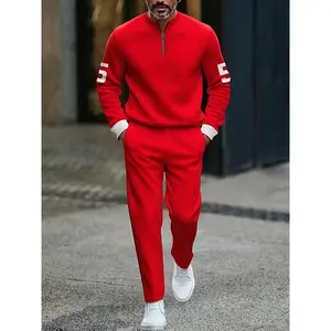 Fashion Stand up Collar Half Zipper Geometric Casual Simple Men's Set