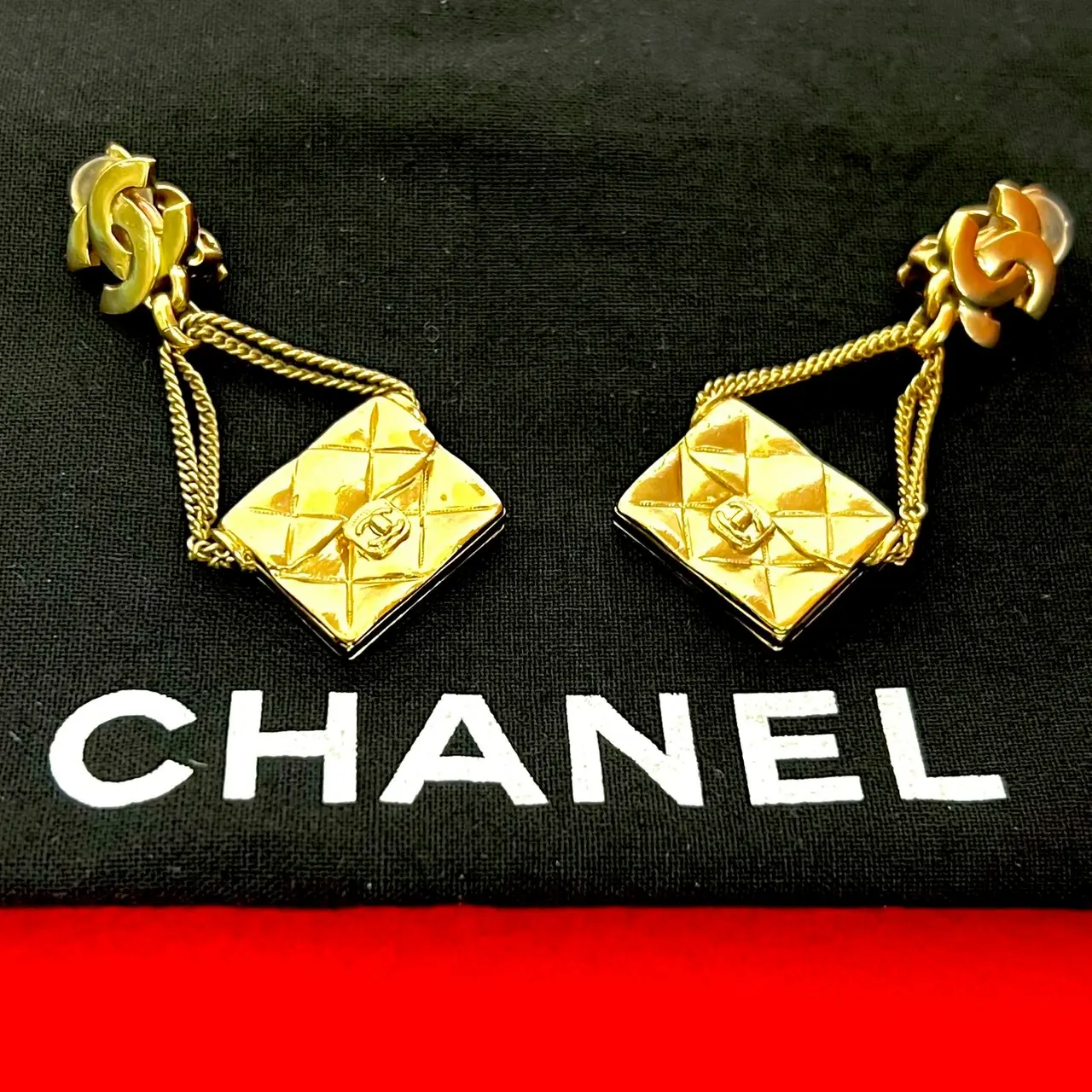 Pre-owned CHANEL Brass Small Leather Goods Coco Mark Matelassé Earrings