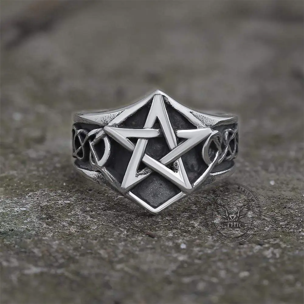 GTHIC Unisex Pentagram Stainless Steel Ring for Daily Wear - Punk Star Jewelry Accessory, Durable & Tarnish Resistant, 17.7mm High, 10g Weight, Birthday Gift