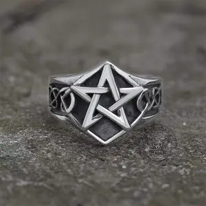 GTHIC Unisex Pentagram Stainless Steel Ring Star Punk Jewelry Accessories Birthday Gift For Daily Wear
